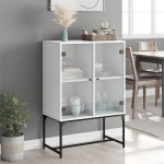 vidaXL Dulap lateral cu uși din sticlă, alb, 69x37x100 cm vidaXL Dulap lateral cu uși din sticlă, alb, 69x37x100 cm