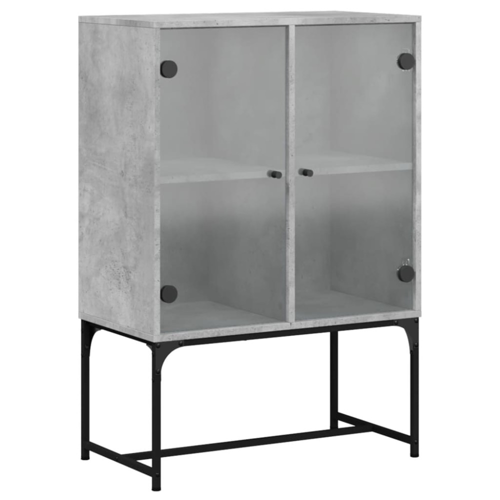 vidaXL Dulap lateral cu uși din sticlă, gri beton, 69x37x100 cm