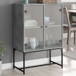 vidaXL Dulap lateral cu uși din sticlă, gri beton, 69x37x100 cm vidaXL Dulap lateral cu uși din sticlă, gri beton, 69x37x100 cm