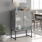 vidaXL Dulap lateral cu uși din sticlă, gri beton, 69x37x100 cm vidaXL Dulap lateral cu uși din sticlă, gri beton, 69x37x100 cm