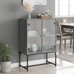 vidaXL Dulap lateral cu uși din sticlă, gri sonoma, 69x37x100 cm