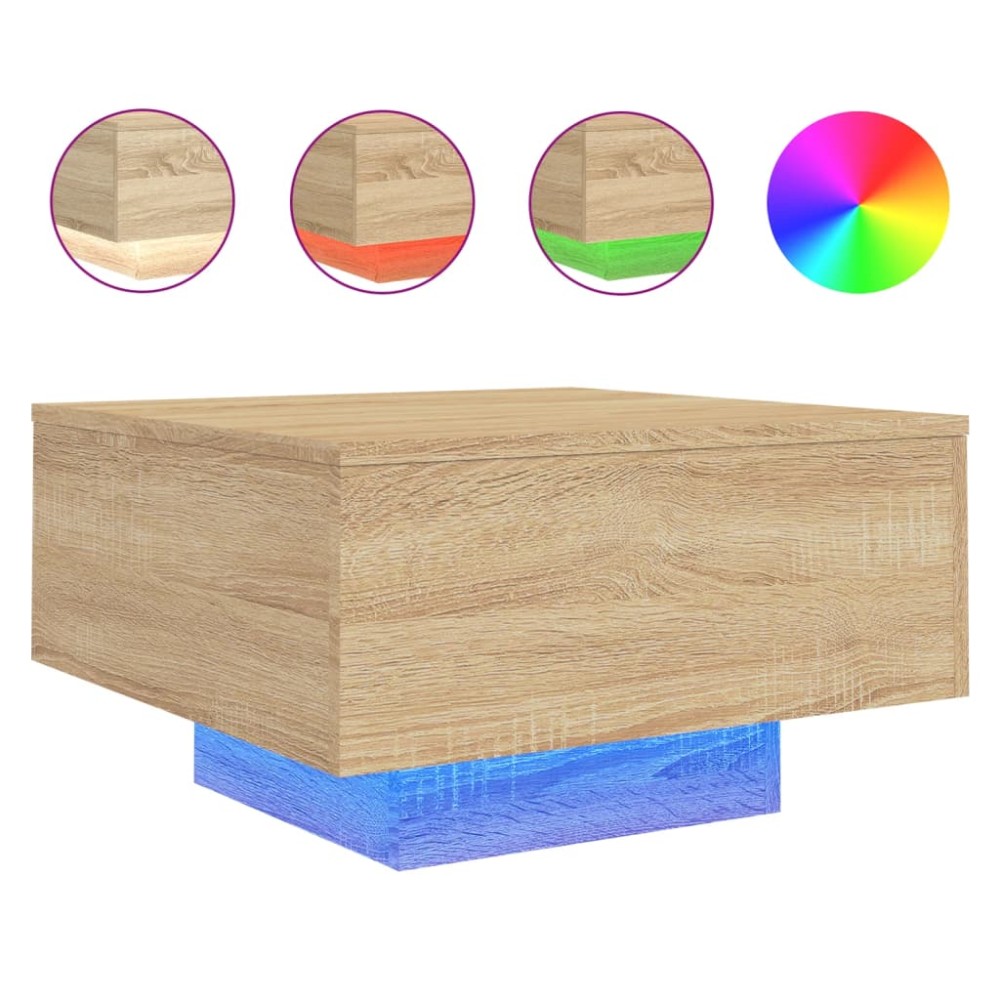 vidaXL Măsuță de cafea cu lumini LED, stejar sonoma, 55x55x31 cm