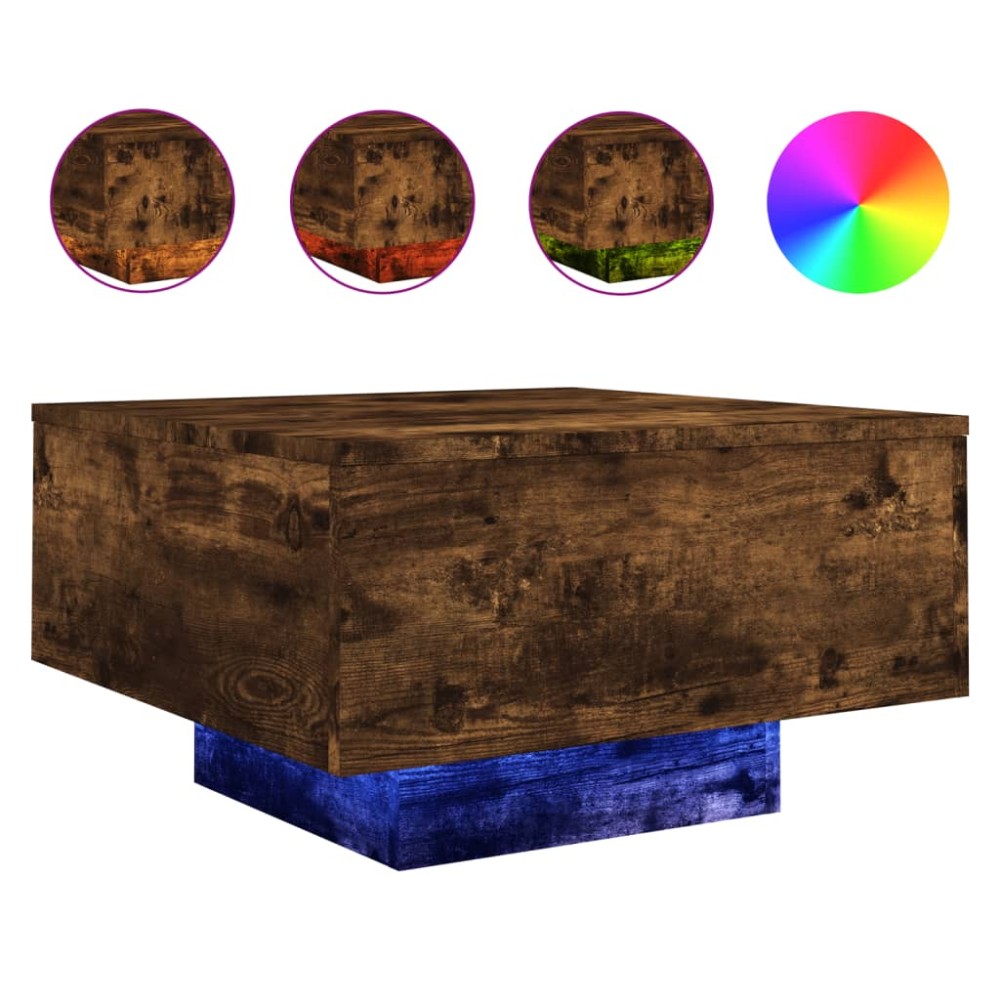 vidaXL Măsuță de cafea cu lumini LED, stejar fumuriu, 55x55x31 cm