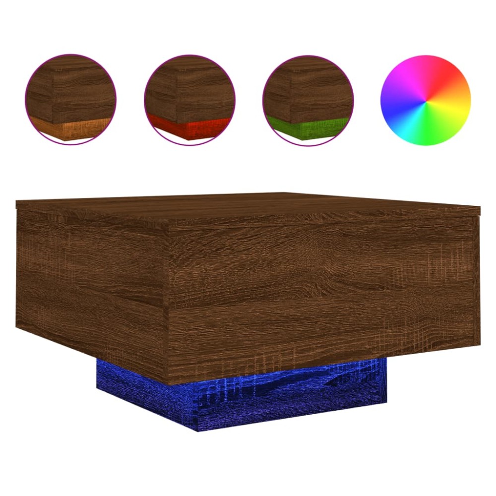 vidaXL Măsuță de cafea cu lumini LED, stejar maro, 55x55x31 cm