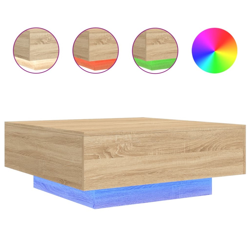 vidaXL Măsuță de cafea cu lumini LED, stejar sonoma, 80x80x31 cm