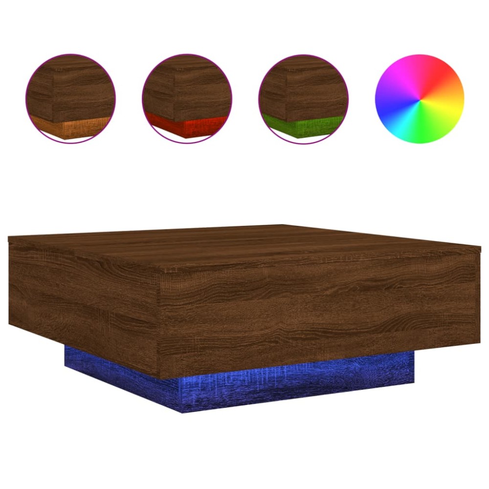vidaXL Măsuță de cafea cu lumini LED, stejar maro, 80x80x31 cm