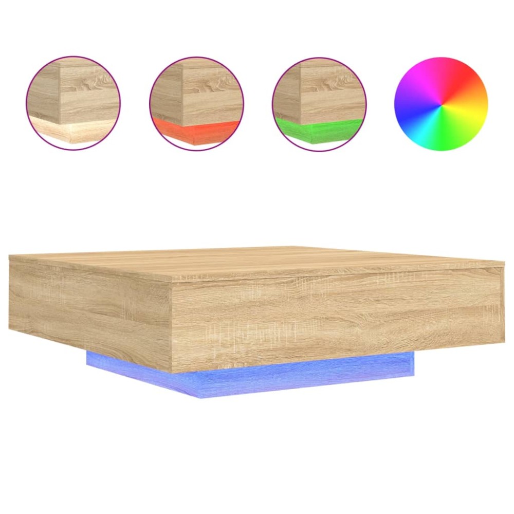 vidaXL Măsuță de cafea cu lumini LED, stejar sonoma, 100x100x31 cm