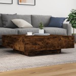 vidaXL Măsuță de cafea cu lumini LED, stejar fumuriu, 100x100x31 cm vidaXL Măsuță de cafea cu lumini LED, stejar fumuriu, 100x100x31 cm