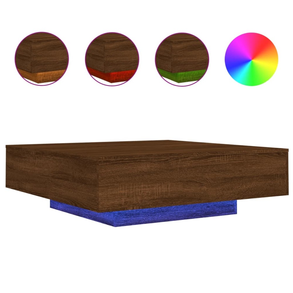 vidaXL Măsuță de cafea cu lumini LED, stejar maro, 100x100x31 cm