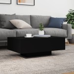 vidaXL Măsuță de cafea cu lumini LED, negru, 85x55x31 cm