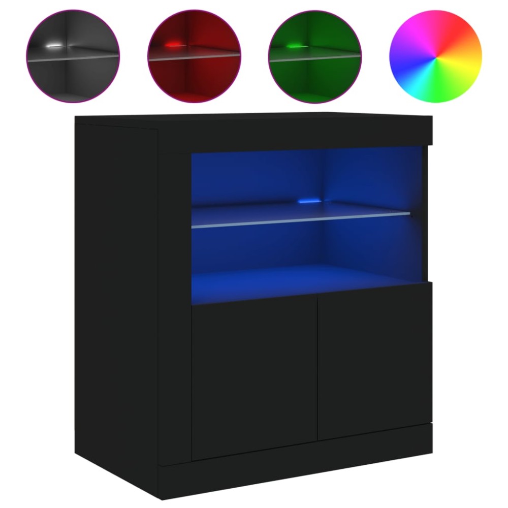 vidaXL Servantă cu lumini LED, negru, 60,5x37x67 cm