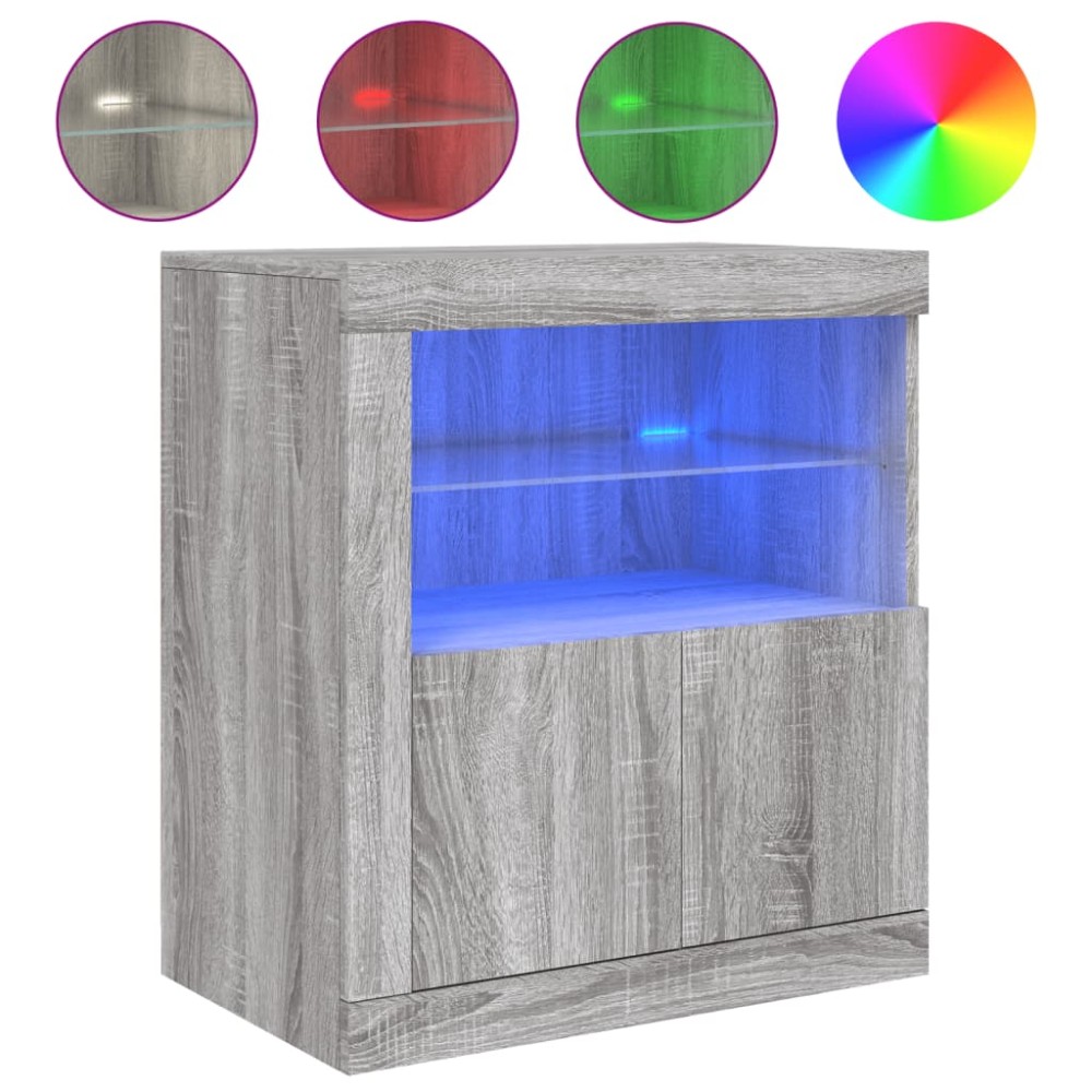 vidaXL Servantă cu lumini LED, gri sonoma, 60,5x37x67 cm