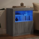 vidaXL Servantă cu lumini LED, gri sonoma, 60,5x37x67 cm vidaXL Servantă cu lumini LED, gri sonoma, 60,5x37x67 cm