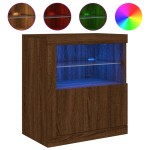 vidaXL Servantă cu lumini LED, stejar maro, 60,5x37x67 cm