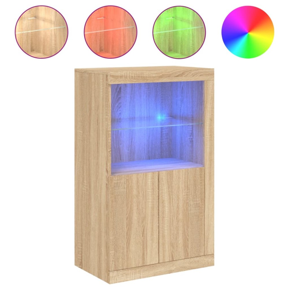 vidaXL Dulap lateral cu lumini LED, stejar sonoma, lemn prelucrat