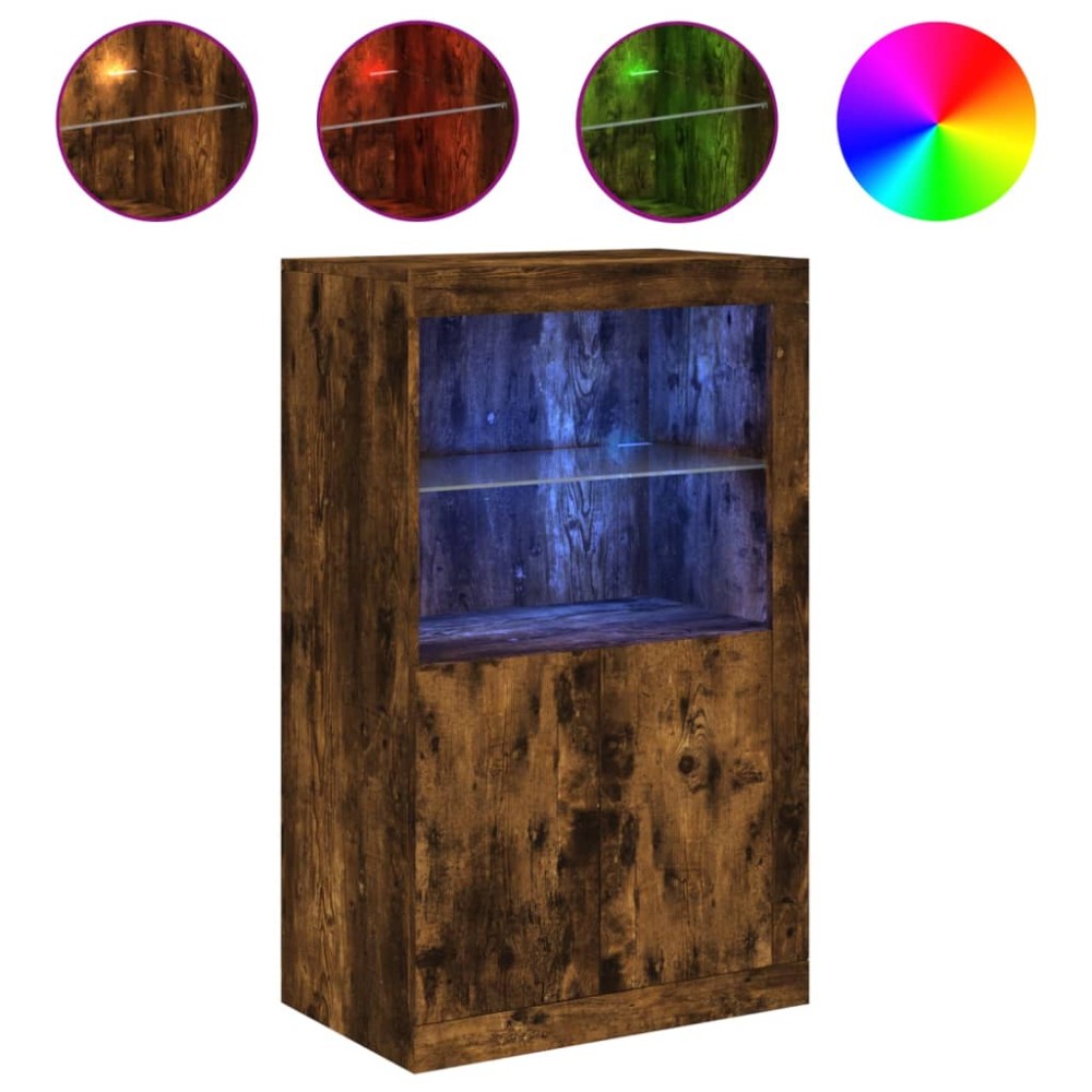 vidaXL Dulap lateral cu lumini LED, stejar fumuriu, lemn prelucrat