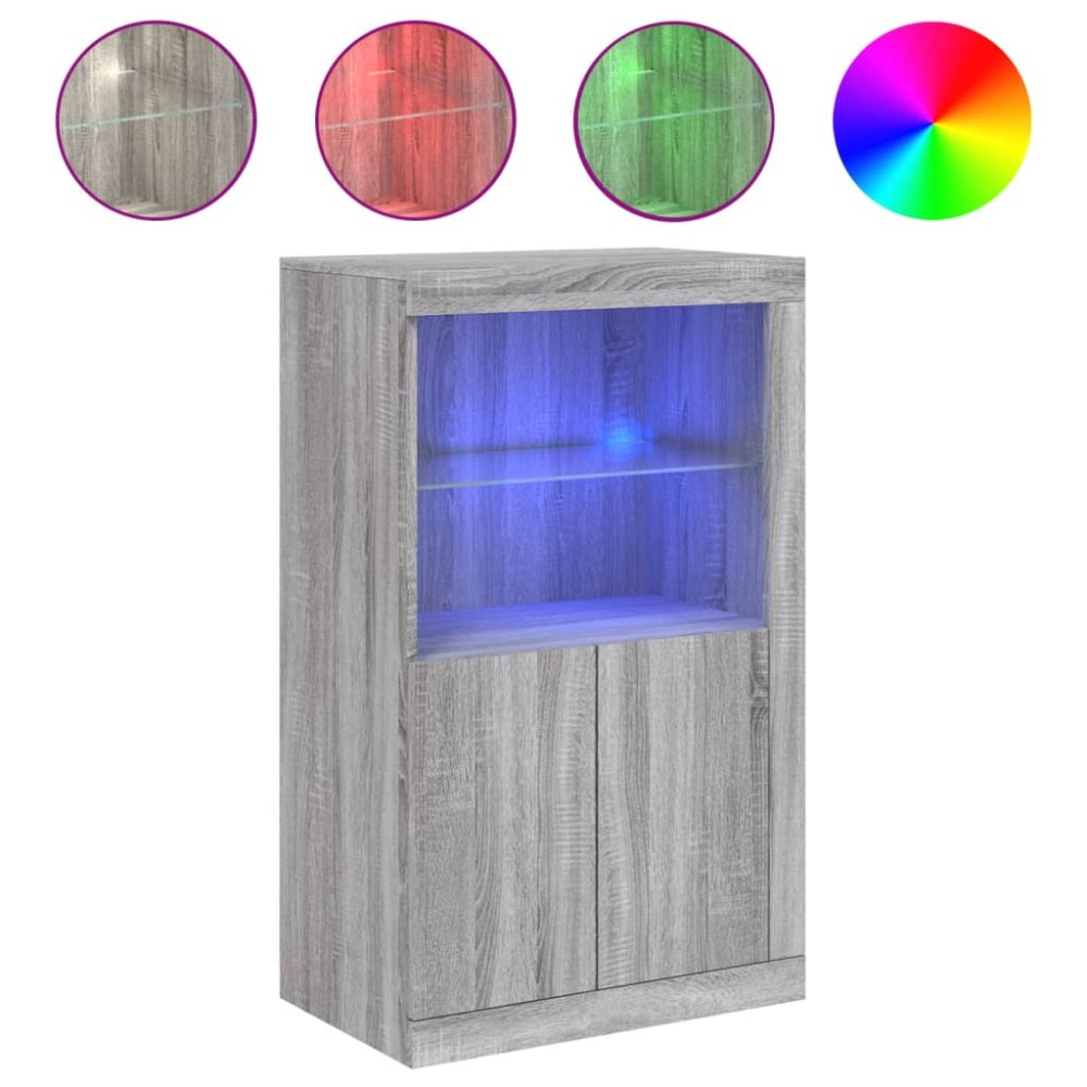 vidaXL Dulap lateral cu lumini LED, gri sonoma, lemn prelucrat