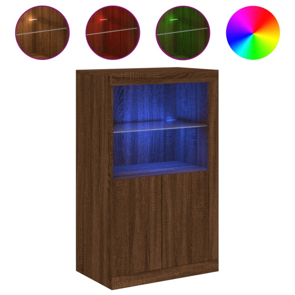 vidaXL Dulap lateral cu lumini LED, stejar maro, lemn prelucrat