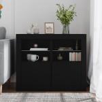 vidaXL Dulapuri laterale cu lumini LED 2 buc. negru lemn prelucrat vidaXL Dulapuri laterale cu lumini LED 2 buc. negru lemn prelucrat