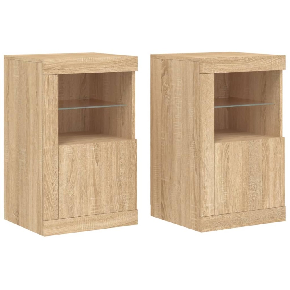 vidaXL Dulapuri laterale cu lumini LED 2 buc. stejar sonoma