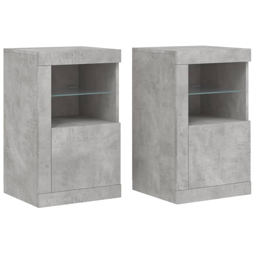 vidaXL Dulapuri laterale cu lumini LED 2 buc. gri beton lemn prelucrat