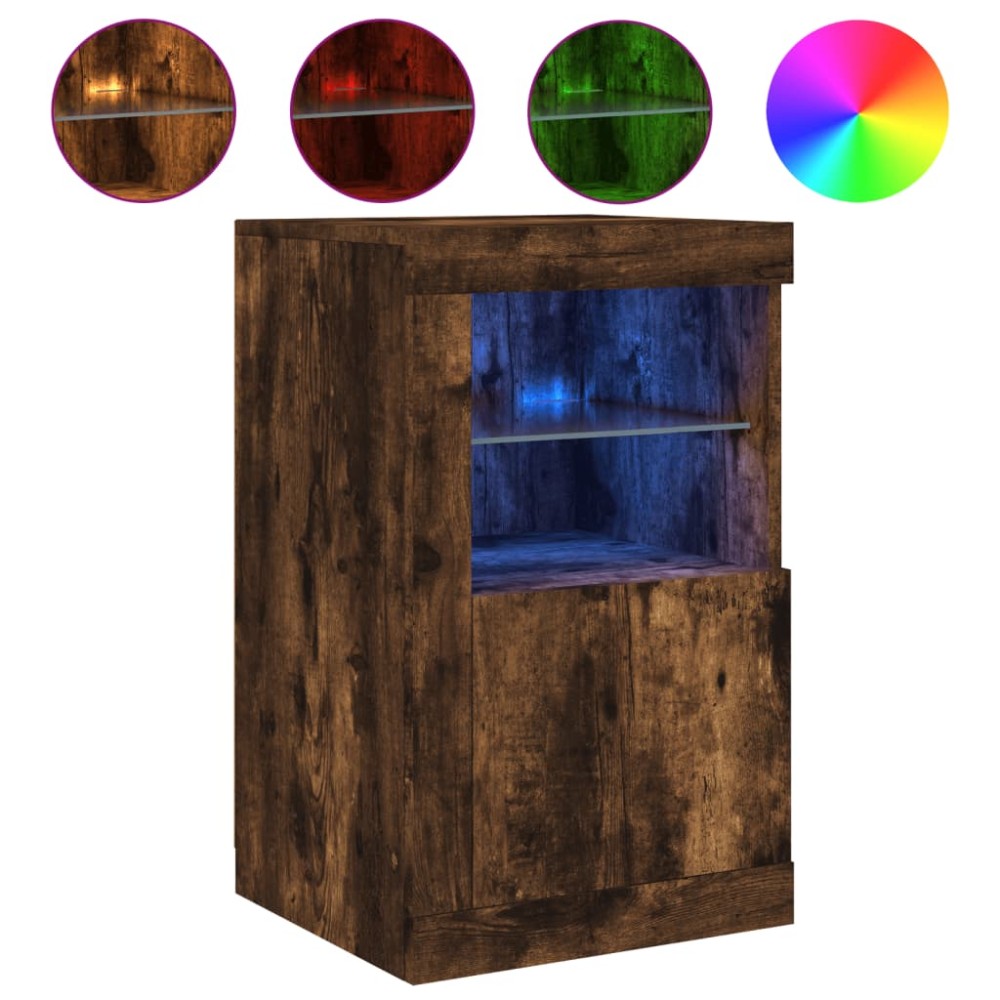 vidaXL Dulap lateral cu lumini LED, stejar fumuriu, lemn prelucrat