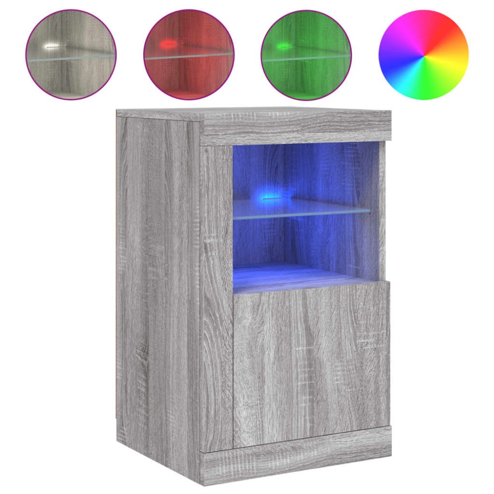 vidaXL Dulap lateral cu lumini LED, gri sonoma, lemn prelucrat