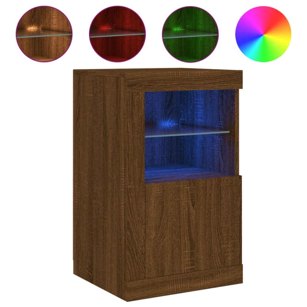 vidaXL Dulap lateral cu lumini LED, stejar maro, lemn prelucrat