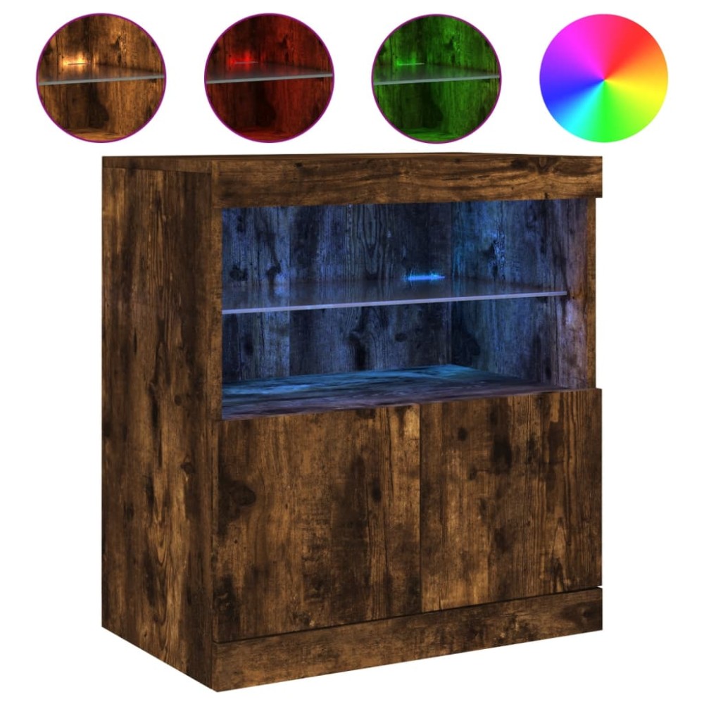 vidaXL Servantă cu lumini LED, stejar fumuriu, 60x37x67 cm
