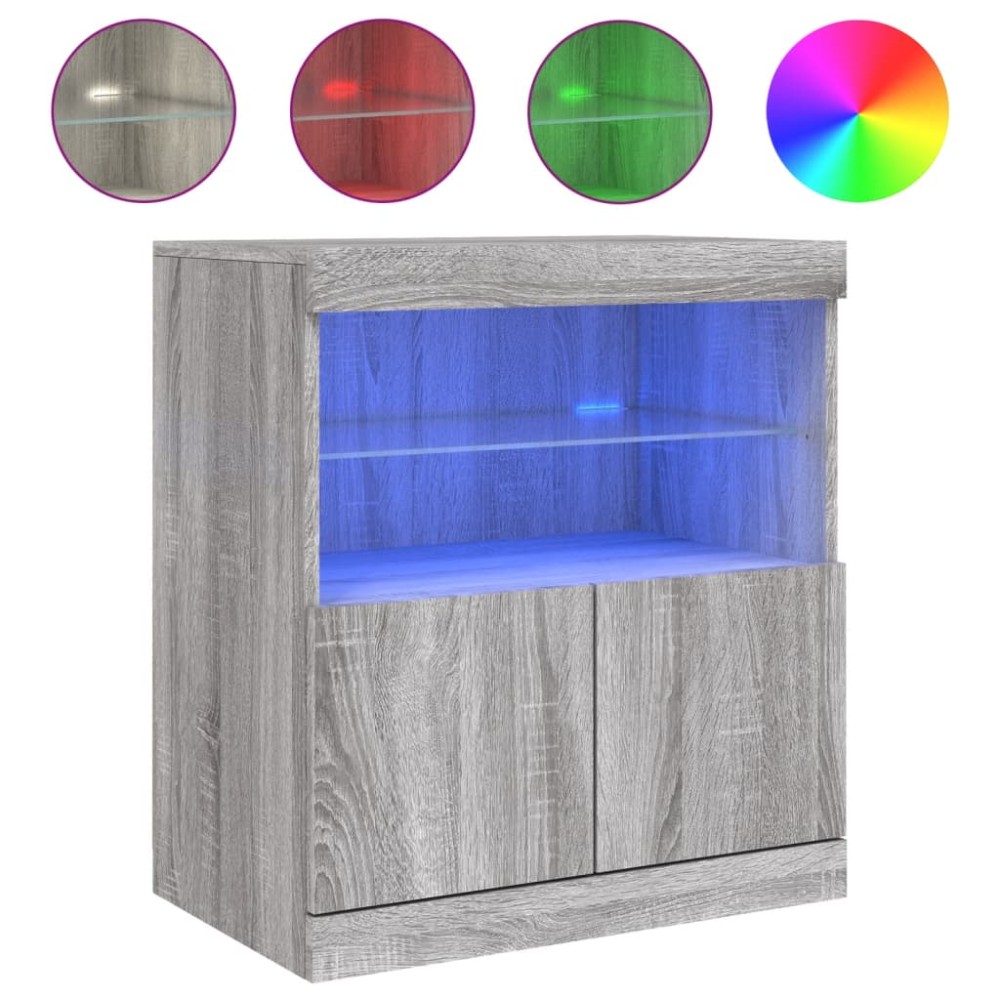 vidaXL Servantă cu lumini LED, gri sonoma, 60x37x67 cm