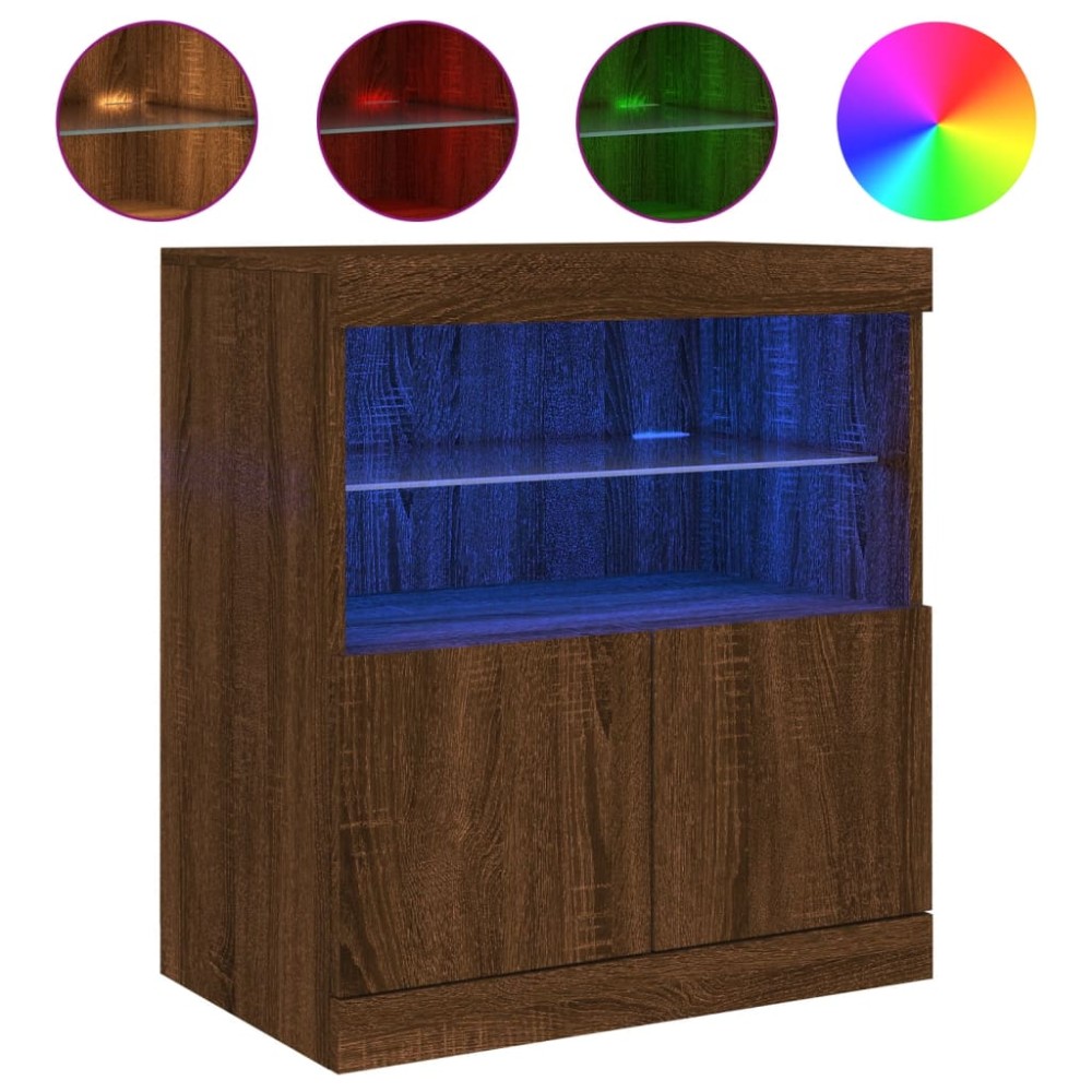 vidaXL Servantă cu lumini LED, stejar maro, 60x37x67 cm