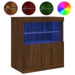 vidaXL Servantă cu lumini LED, stejar maro, 60x37x67 cm