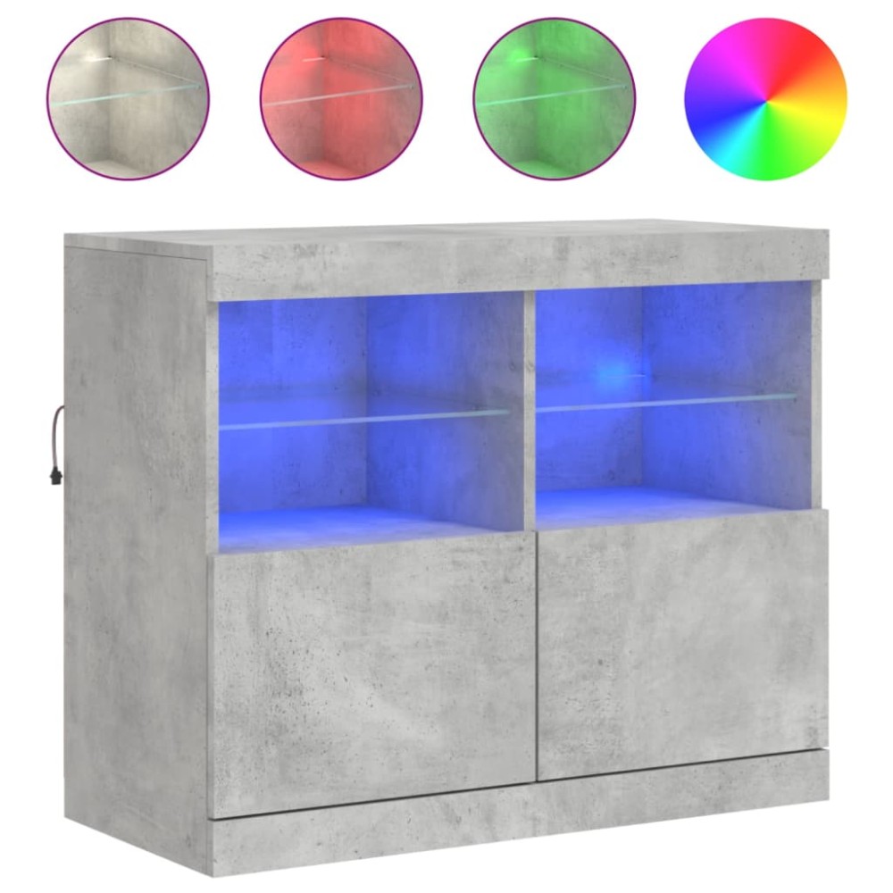 vidaXL Servantă cu lumini LED, gri beton, 81x37x67 cm