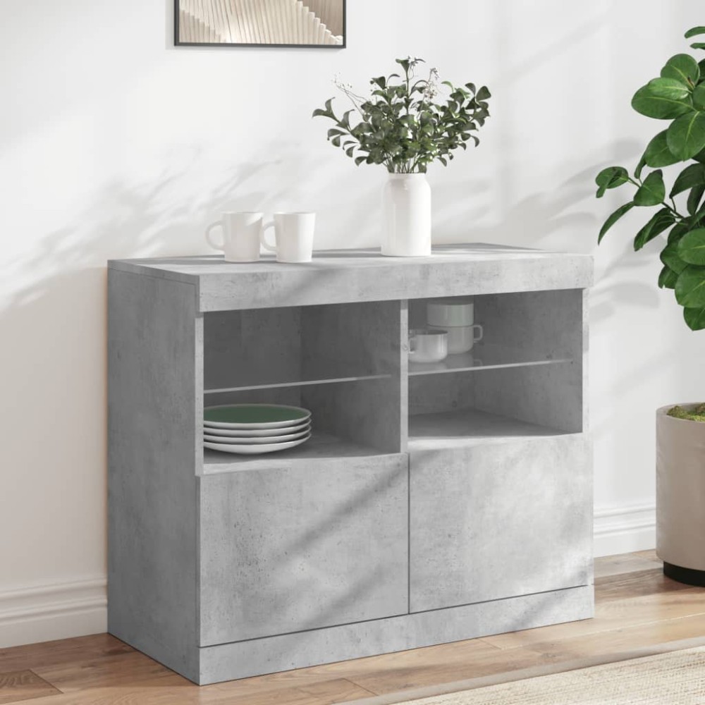 vidaXL Servantă cu lumini LED, gri beton, 81x37x67 cm