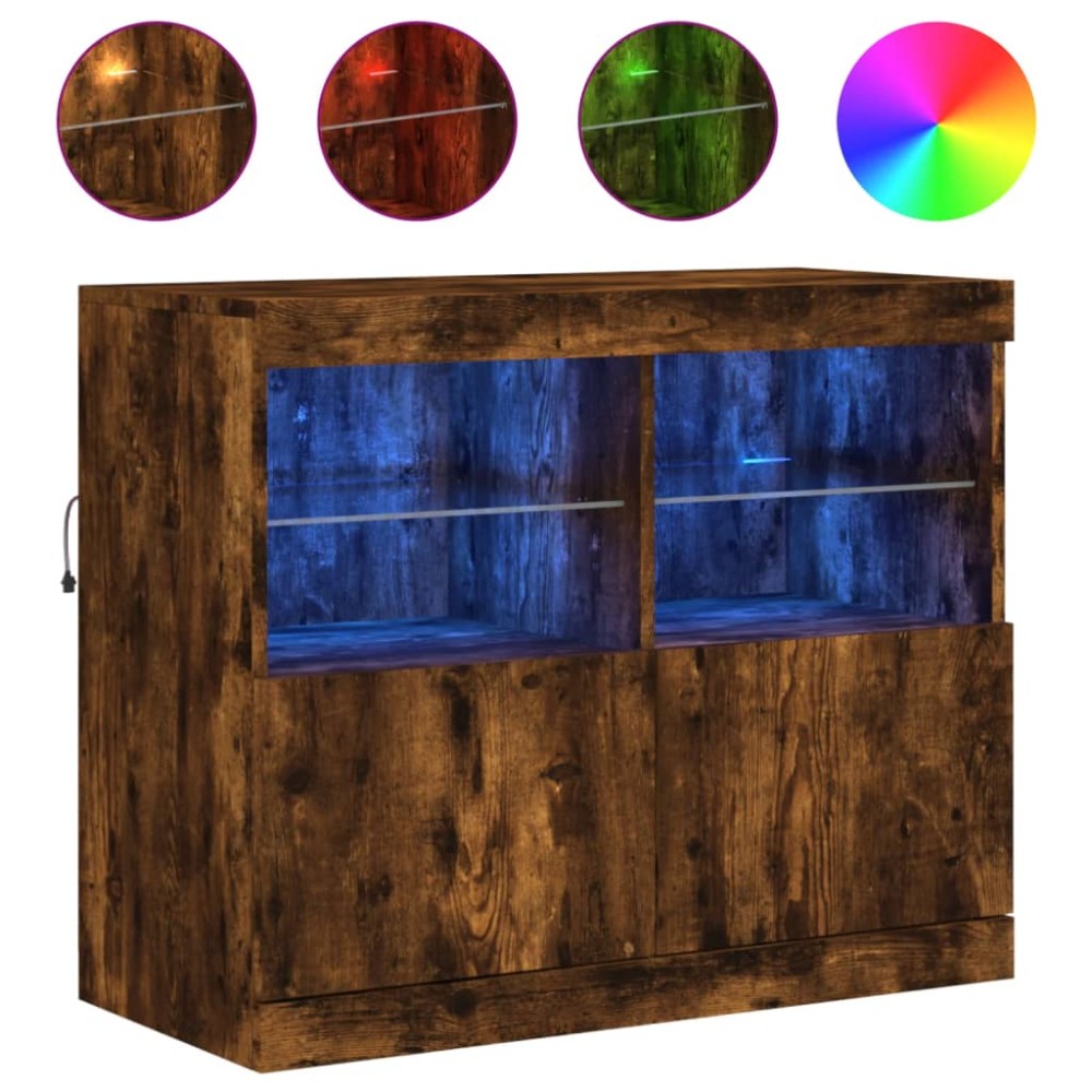 vidaXL Servantă cu lumini LED, stejar fumuriu, 81x37x67 cm