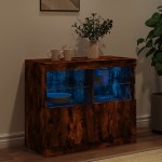 vidaXL Servantă cu lumini LED, stejar fumuriu, 81x37x67 cm