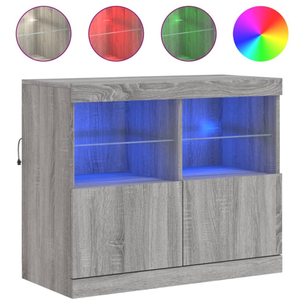 vidaXL Servantă cu lumini LED, gri sonoma, 81x37x67 cm