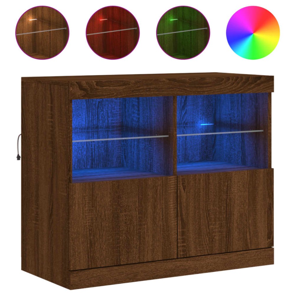 vidaXL Servantă cu lumini LED, stejar maro, 81x37x67 cm