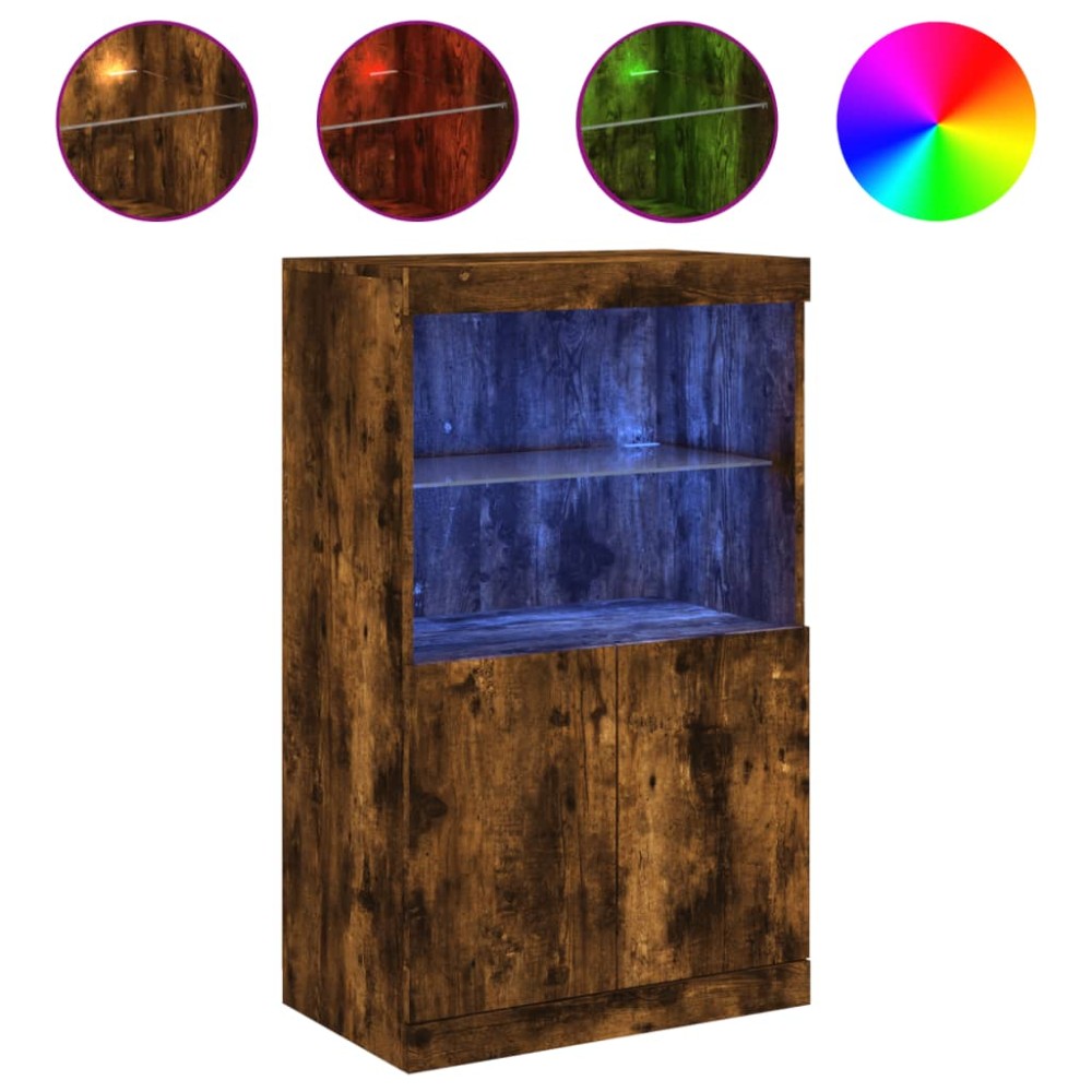 vidaXL Servantă cu lumini LED, stejar fumuriu, 60,5x37x100 cm