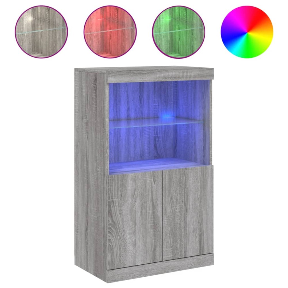 vidaXL Servantă cu lumini LED, gri sonoma, 60,5x37x100 cm