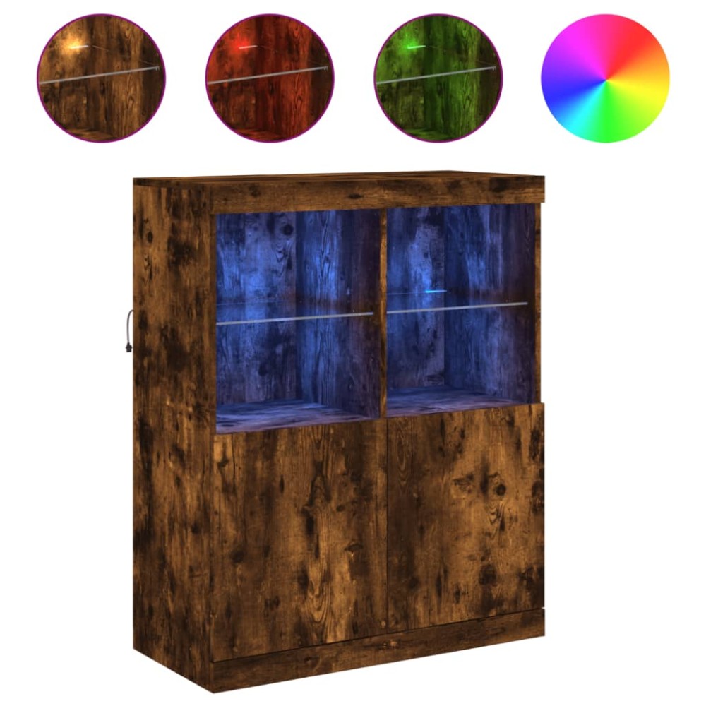 vidaXL Servantă cu lumini LED, stejar fumuriu, 81x37x100 cm