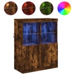 vidaXL Servantă cu lumini LED, stejar fumuriu, 81x37x100 cm vidaXL Servantă cu lumini LED, stejar fumuriu, 81x37x100 cm