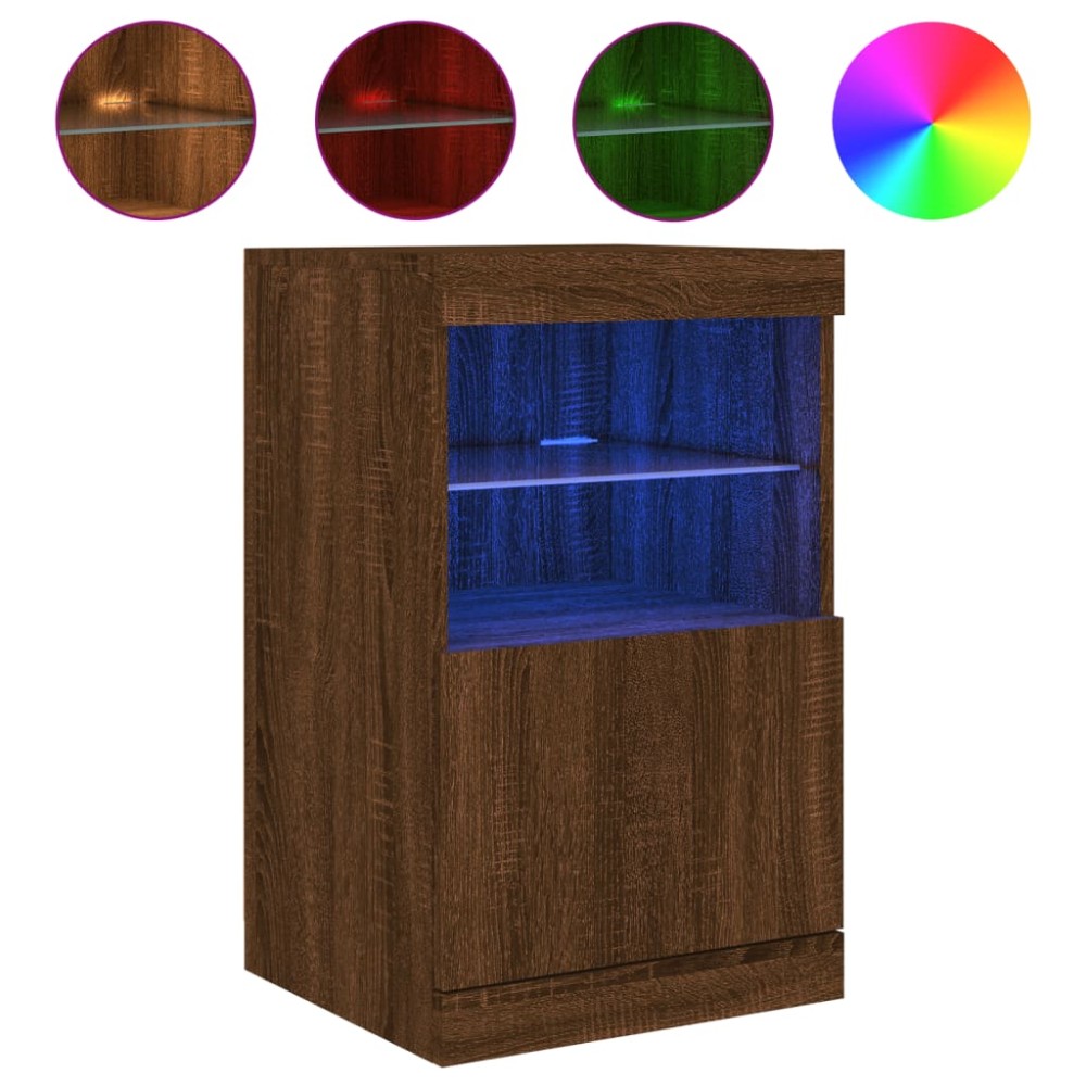 vidaXL Servantă cu lumini LED, stejar maro, 41x37x67 cm
