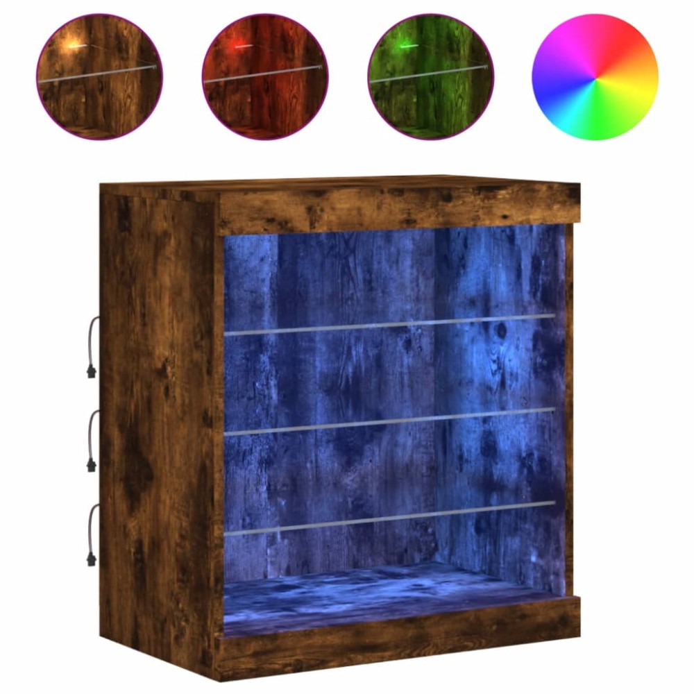 vidaXL Servantă cu lumini LED, stejar fumuriu, 60,5x37x67 cm