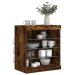 vidaXL Servantă cu lumini LED, stejar fumuriu, 60,5x37x67 cm