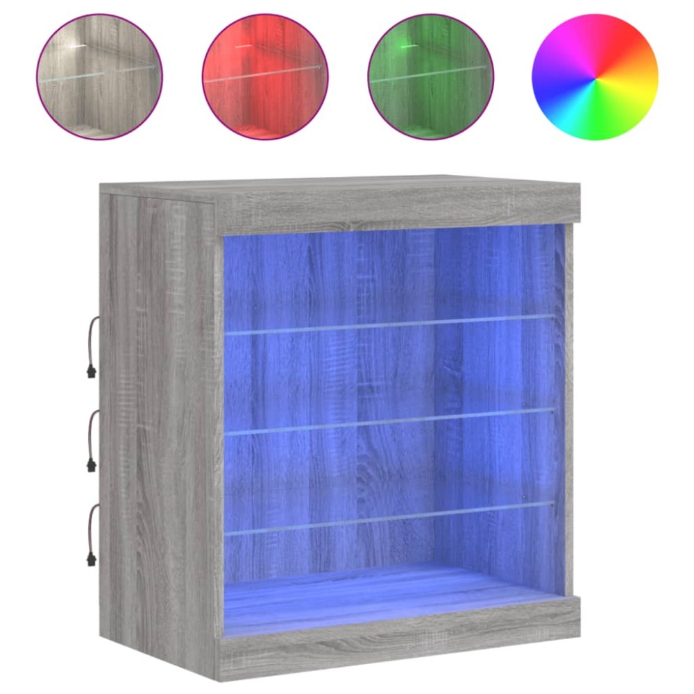 vidaXL Servantă cu lumini LED, gri sonoma, 60,5x37x67 cm