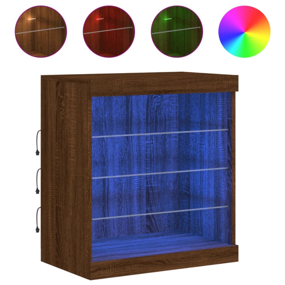 vidaXL Servantă cu lumini LED, stejar maro, 60,5x37x67 cm