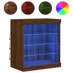 vidaXL Servantă cu lumini LED, stejar maro, 60,5x37x67 cm vidaXL Servantă cu lumini LED, stejar maro, 60,5x37x67 cm