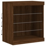 vidaXL Servantă cu lumini LED, stejar maro, 60,5x37x67 cm vidaXL Servantă cu lumini LED, stejar maro, 60,5x37x67 cm