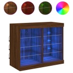 vidaXL Servantă cu lumini LED, stejar maro, 81x37x67 cm